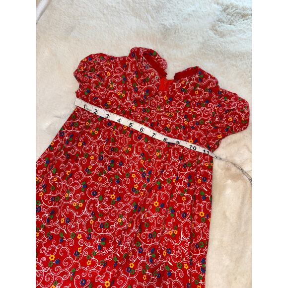 Vintage Handmade Red Floral Peter Pan Collar Girls Dress size 2/3 - Picture 6 of 7
